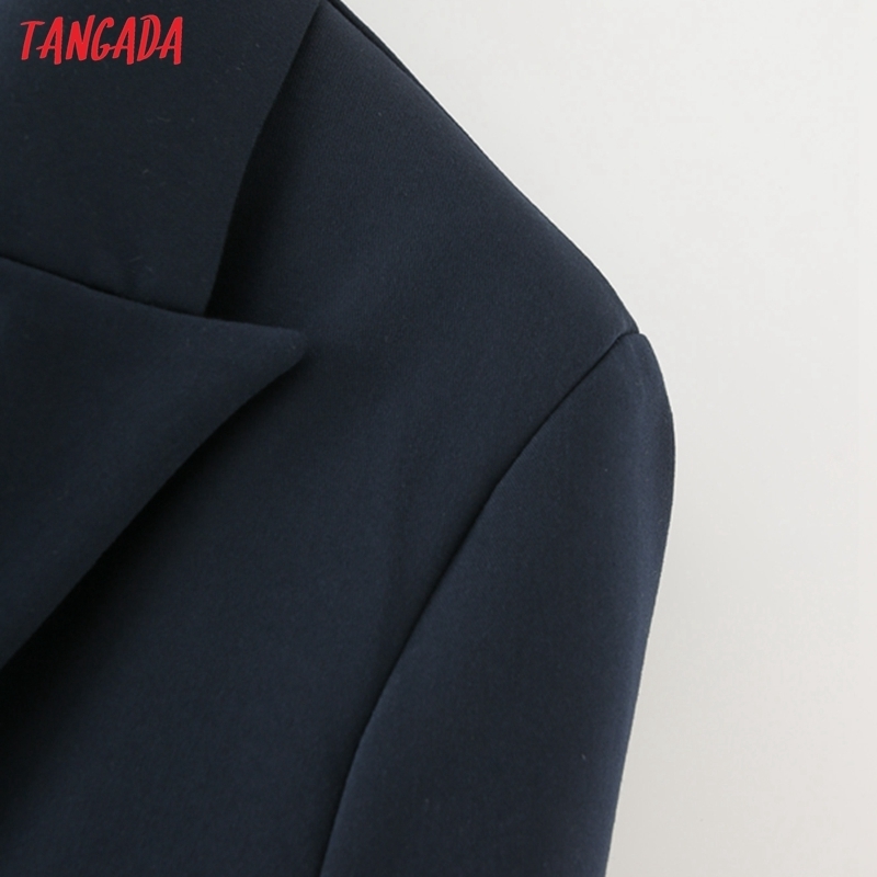 Tangada Women Fashion Fit Navy Blazer Coat Vintage Double Breasted Long Sleeve Female Outerwear Chic Tops DA170 201114