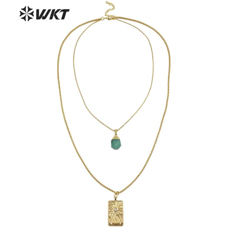 WT-N1280 WKT Unique design double layer chocker chain necklace gold electroplated square medal coin stone necklace
WT-N1280 WKT Unique design double layer chocker chain necklace gold electroplated square medal coin stone necklace