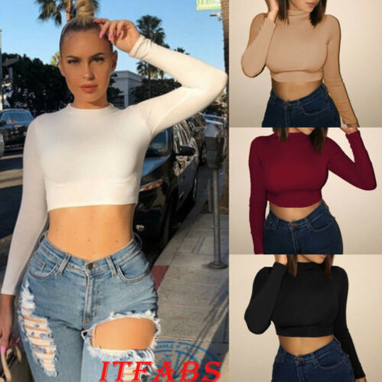 Womens Stylish Solid Slim Crop Tops Sexy Women Lady Long Sleeve Sheath Short Tops Turtle Neck Basic Tee Tops, White
Womens Stylish Solid Slim Crop Tops Sexy Women Lady Long Sleeve Sheath Short Tops Turtle Neck Basic Tee Tops, White