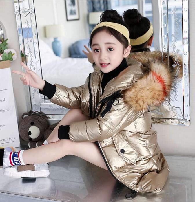 Children Long Padded Coats Girl Winter Coat Kids Warm Fur Hooded Thickening Cotton Padded Coats high Children's cotton coat LY113