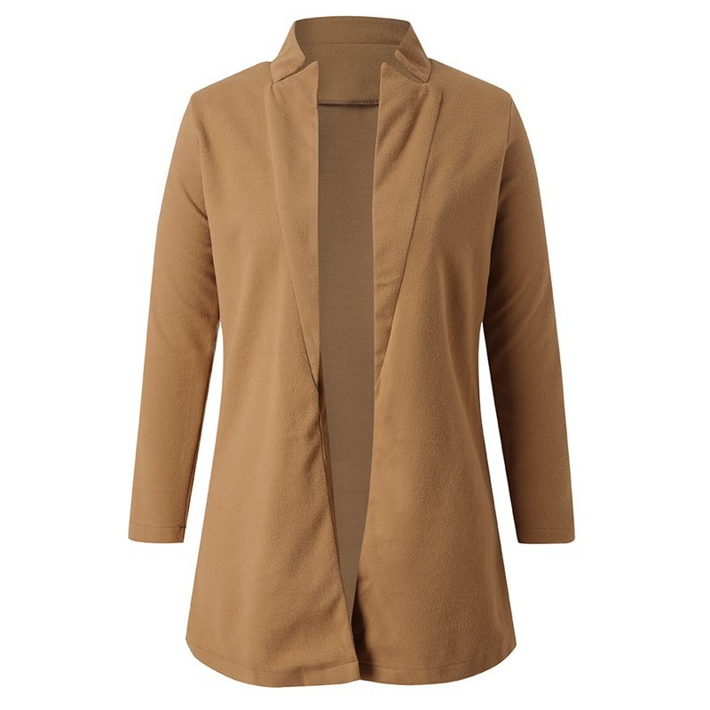 Plus size new women's wool long coat autumn winter standing collar jacket no button women coats 201112