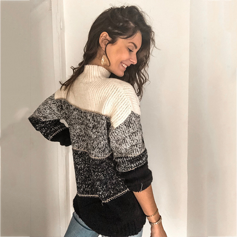 New Autumn and Winter Casual Striped Knitted Jumper Ladies Turtleneck Sweater Pullover Women Sweaters 201109