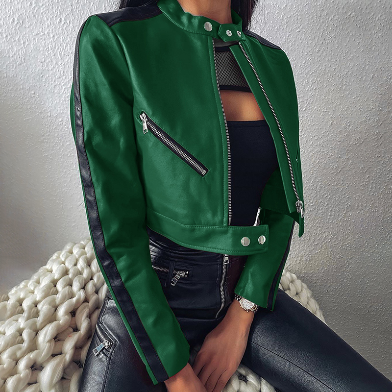 New Autumn Zipper Motorcycle Women Short Faux Soft lack Red Leather Jacket Ladies Basic Street Coat 201030