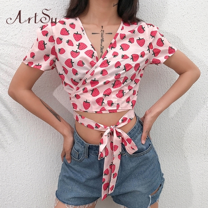 ArtSu Strawberry Tshirt Kawaii V Neck Tops for Women Cute Pink Crop Top T Shirt Ladies Lace Up Basic Tee Shirt Summer ASTS20866 Y200412
ArtSu Strawberry Tshirt Kawaii V Neck Tops for Women Cute Pink Crop Top T Shirt Ladies Lace Up Basic Tee Shirt Summer ASTS20866 Y200412