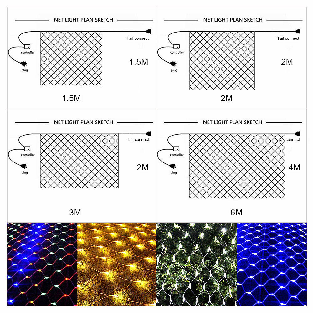 6x4m Mesh Net Christmas Lights Outdoor Waterproof String Light LED Fairy Light Garland for Decoration Holiday Year Christmas 201201