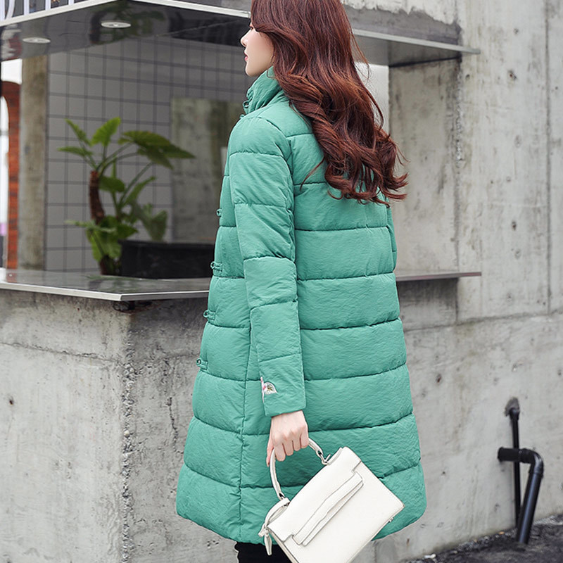 Embroidery Cotton Padded Parka For Women's Coat Chinese Style Thick Warm Long Parkas Female Women's Winter Jacket Ladies Outwear 201027