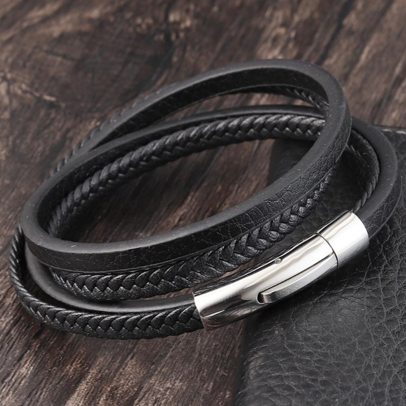 Men's Leather Multi-Layer Stainless Steel Bracelet Leather Woven Bracelet European and American
Men's Leather Multi-Layer Stainless Steel Bracelet Leather Woven Bracelet European and American