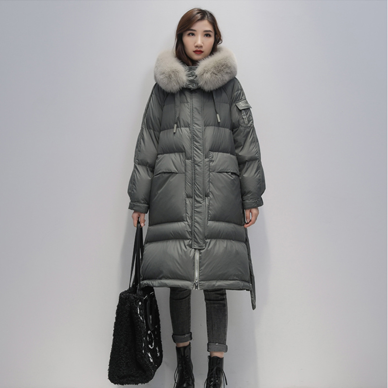 Thicken Long Down Jacket Women Real Fox Fur Collar Hooded Winter Women's Jacket Causal Coat Female White Duck Down Coats 201019