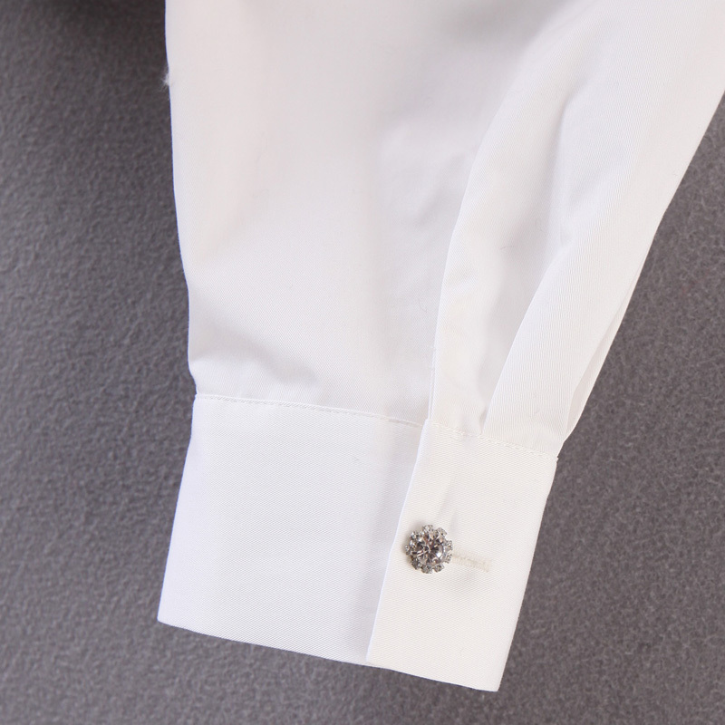 Elina Casual Artificial Gemstone Blouses Women Fashion Ruffled Cascading Shirts Women Elegant Solid White Tops Female Ladies AG T200321