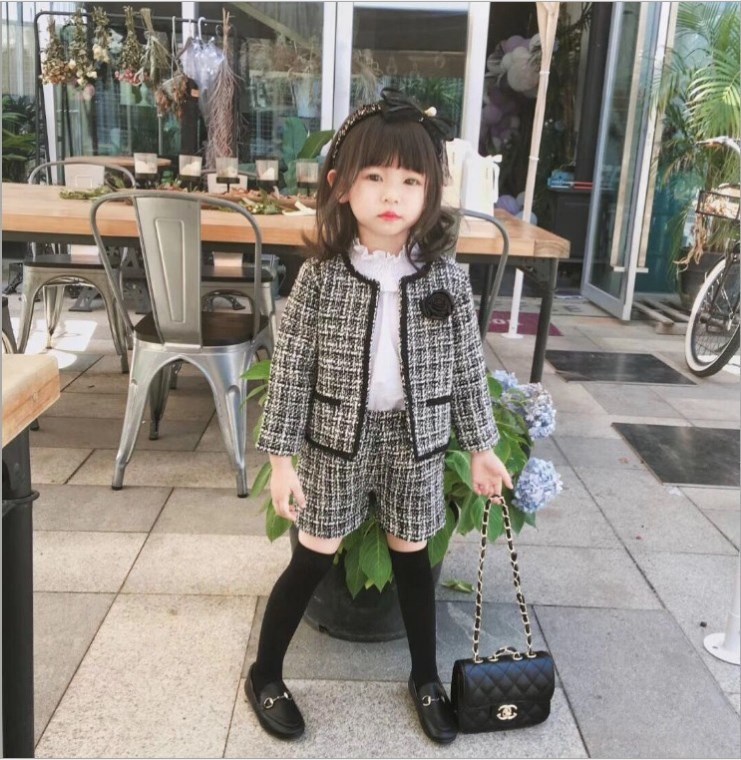 2019 Autumn New Arrival Girls Fashion 2 Pieces Suit Coat+short Girls Sets Girls ClothesX1019