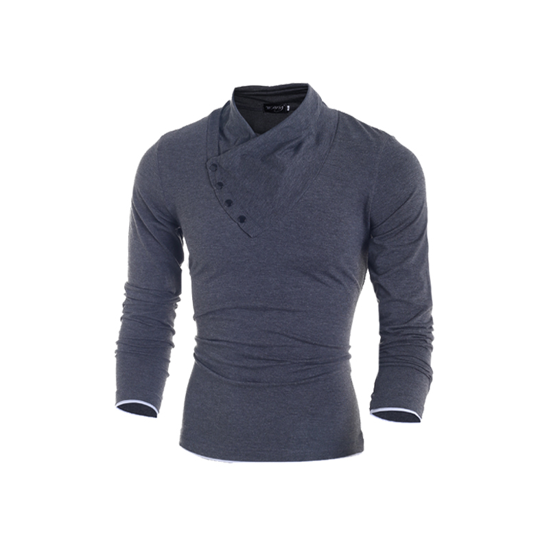 Fashion Slim Fit Men's T shirt Personalized Oblique Buckle Male Clothing Cotton Long Sleeve T-shirt For Free Shipping 201004