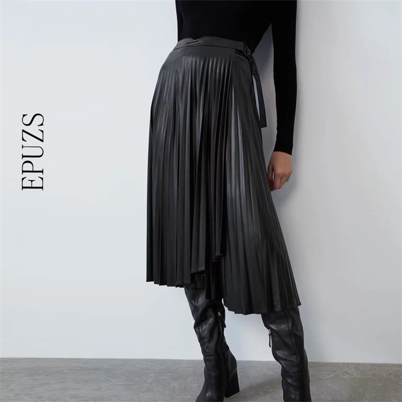 Vintage PU leather skirts womens high waist Pleated skirt winter bow chic black long skirt femme Streetwear womens skirt Y200326
Vintage PU leather skirts womens high waist Pleated skirt winter bow chic black long skirt femme Streetwear womens skirt Y200326