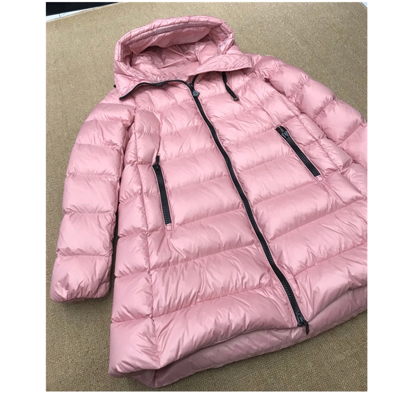 High quality warm sweet style pink coat 90% white duck filling zipper hooded winter down jacket women 201019