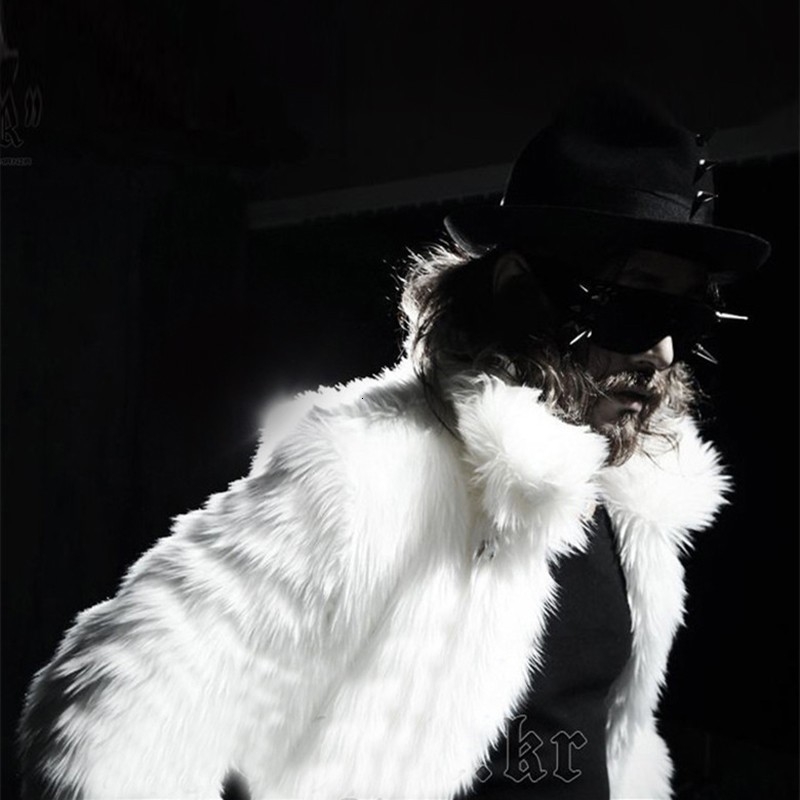 Fashion Man Faux Fur Coat Jaqueta Couro Masculina Men's Winter Faux Fur Jacket Black Gown White Long Windbreaker Thick Warm 201128
