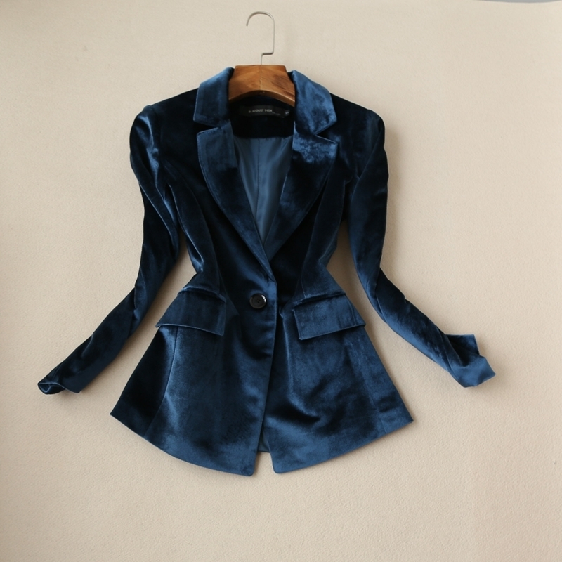 Women's Fall/Winter Collection High-Quality Casual Gold Veet With Wide-Leg Pants - Two-Piece OL Suit