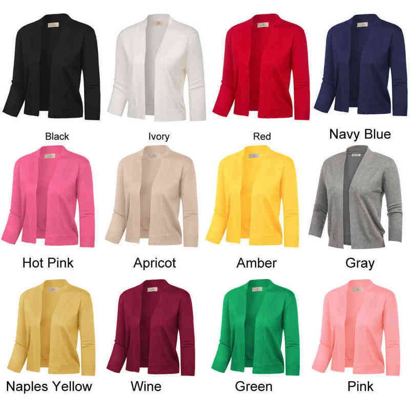 jacket Women shrug 3/4 Sleeve Opening Front bolero solid slim autumn spring ladies elegant Cropped Length Knitting Coat Tops 220114