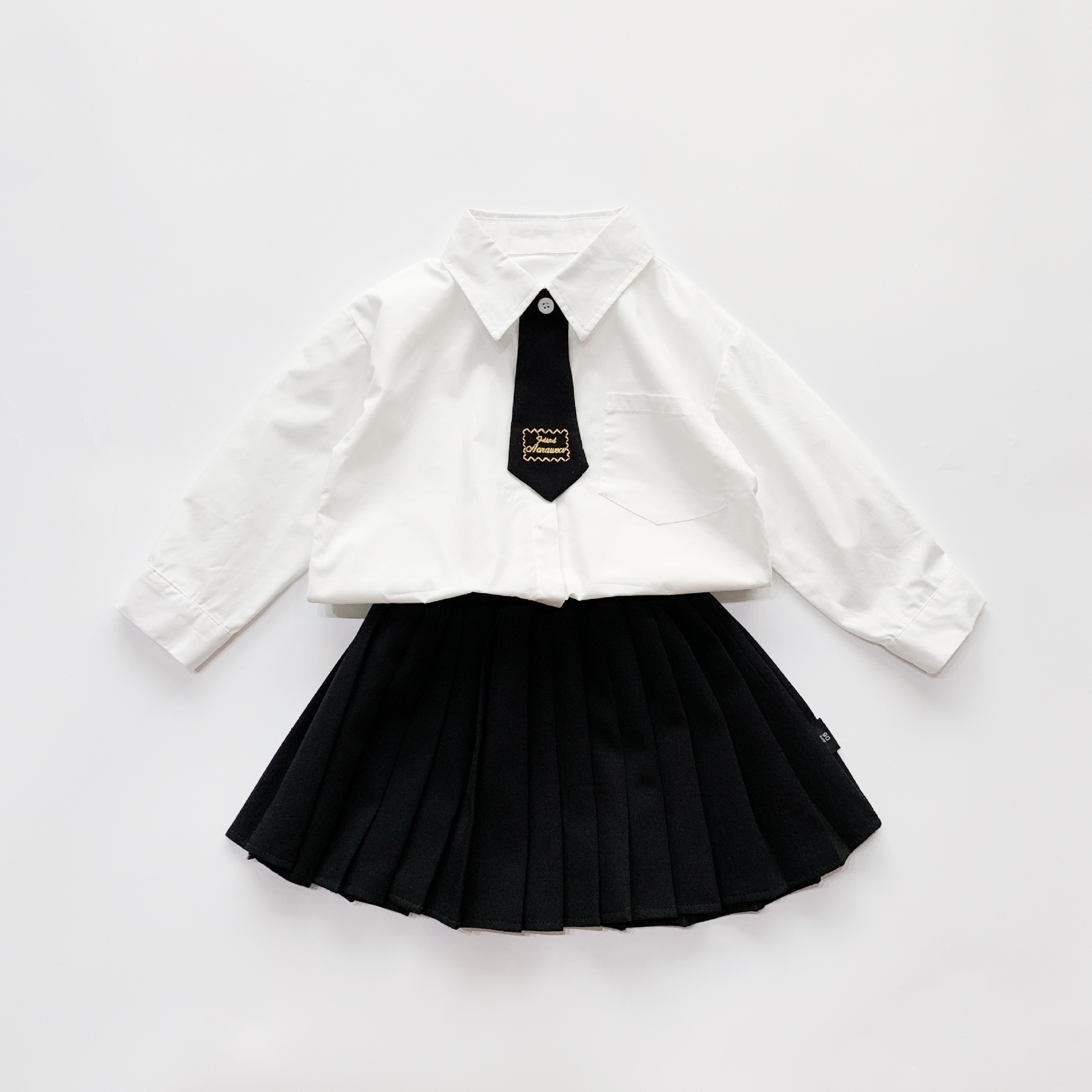 Thunderers Autumn Girls Clothes Suit Preppy Style Tie Blouse Pleated Skirt Two-piece Clothing Set For 3-7 YearsX1019