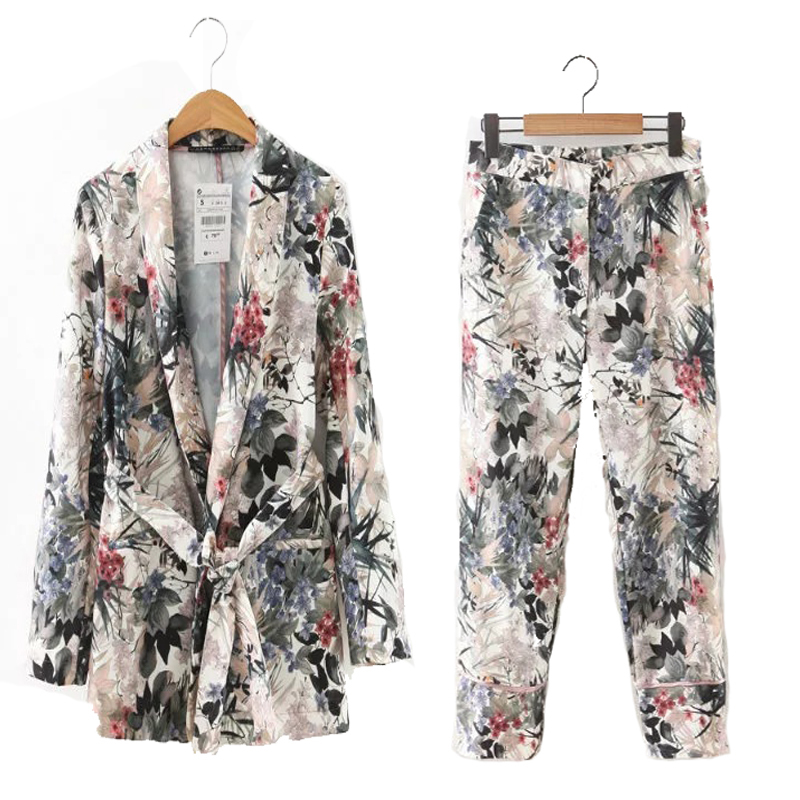 Suit female 2019 summer new fashion women's casual print Slim longsleeved small suit jacket slim trousers twopiece pants suit T200818