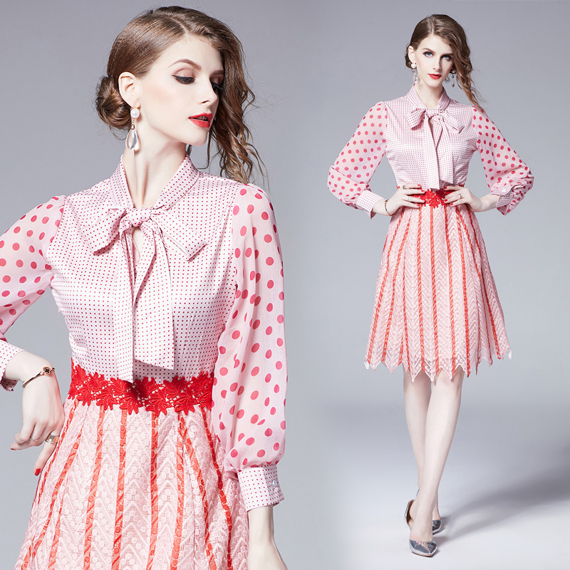 2021 New Sweet Dot Chiffon Lantern Patchwork Striped Lace Spring Summer Women Bow Neck Long Sleeve Elegant Pink Es Znht, As picture
2021 New Sweet Dot Chiffon Lantern Patchwork Striped Lace Spring Summer Women Bow Neck Long Sleeve Elegant Pink Es Znht, As picture