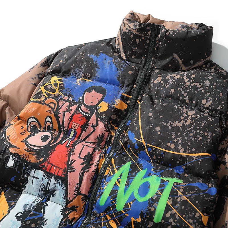 Hip Hop Jacket Parka Cartoon Graffiti Streetwear Men Windbreaker Harajuku Winter Padded Jacket Coat Puffer Vintage Outwear 201027