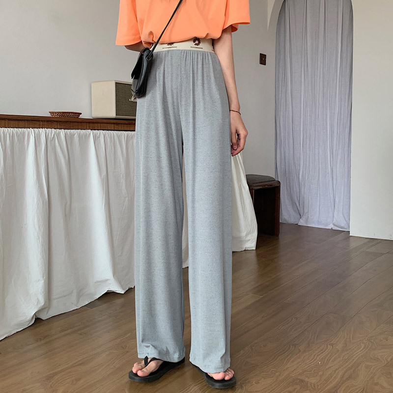 CINESSD Summer New Women's Pants Trousers Small Daisies Wide Leg Ice Silk Loose Pant High Waisted Wide Leg Pants Thin Casual T02 T200422