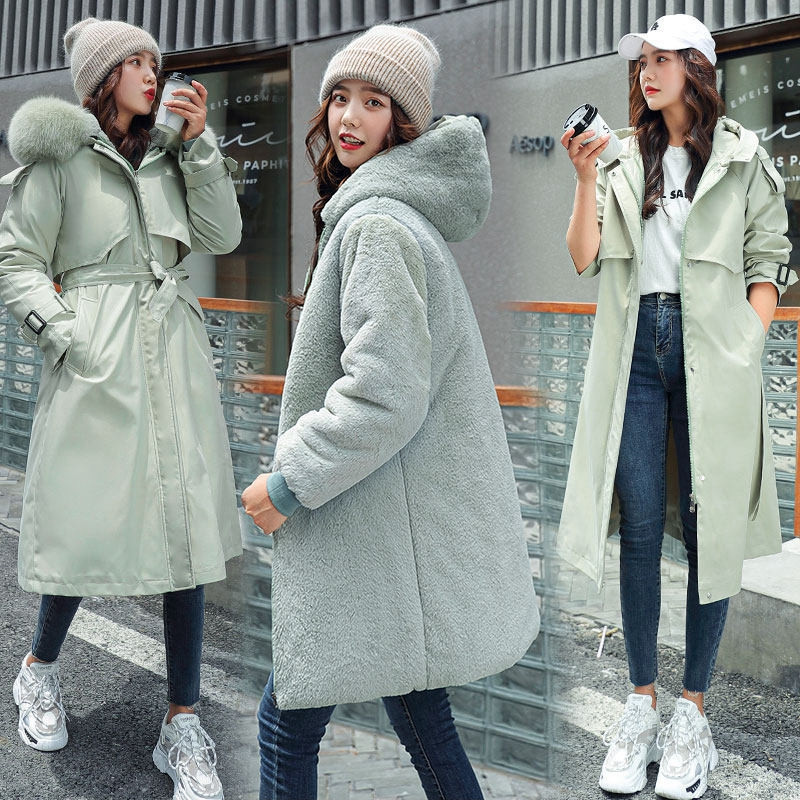 Fashion Detachable Cotton Liner Parker Parka Coat Winter Jacket Women Long Hooded Coat With Fur Collar Sashes Three Ways To Wear 201130