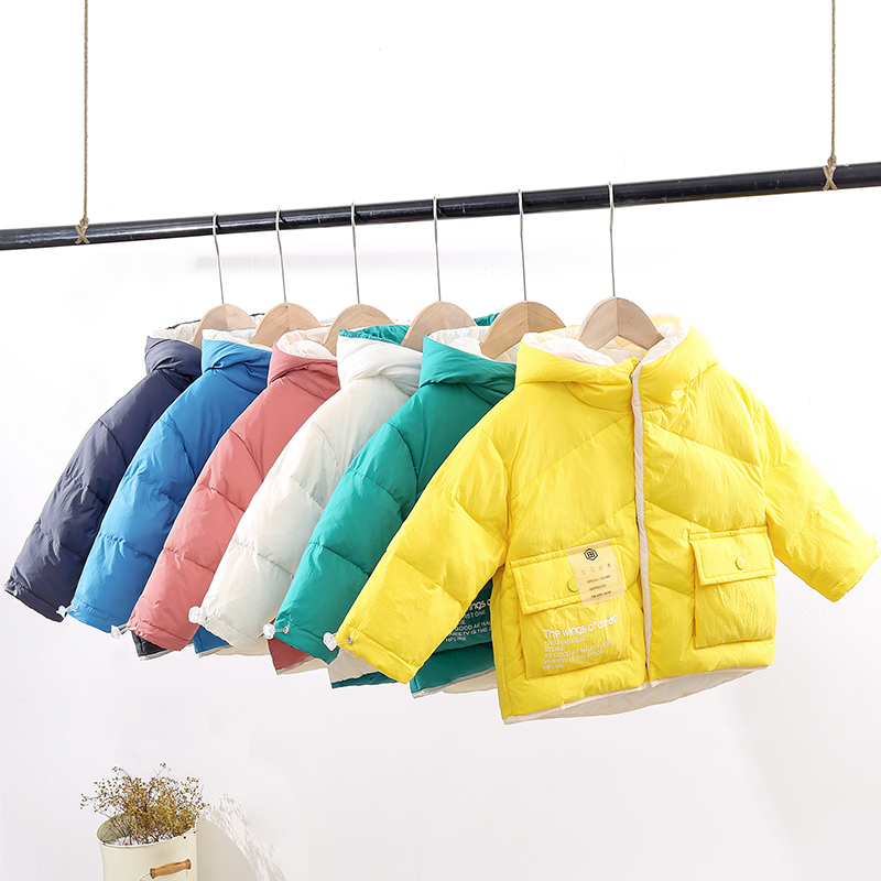 New Winter Children's Down Jackets Boys&Girls Korean Style Trend Printing Hooded Zipper Coats Kids Fashion Short Outwears 201125