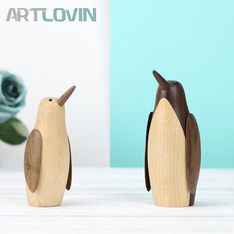 Nordic Wooden Owl Animal Statue Ornaments Bird/Duck/Goose Fashion Home & Living Room Decorations Wood Figure Gifts On Big Sale T200710