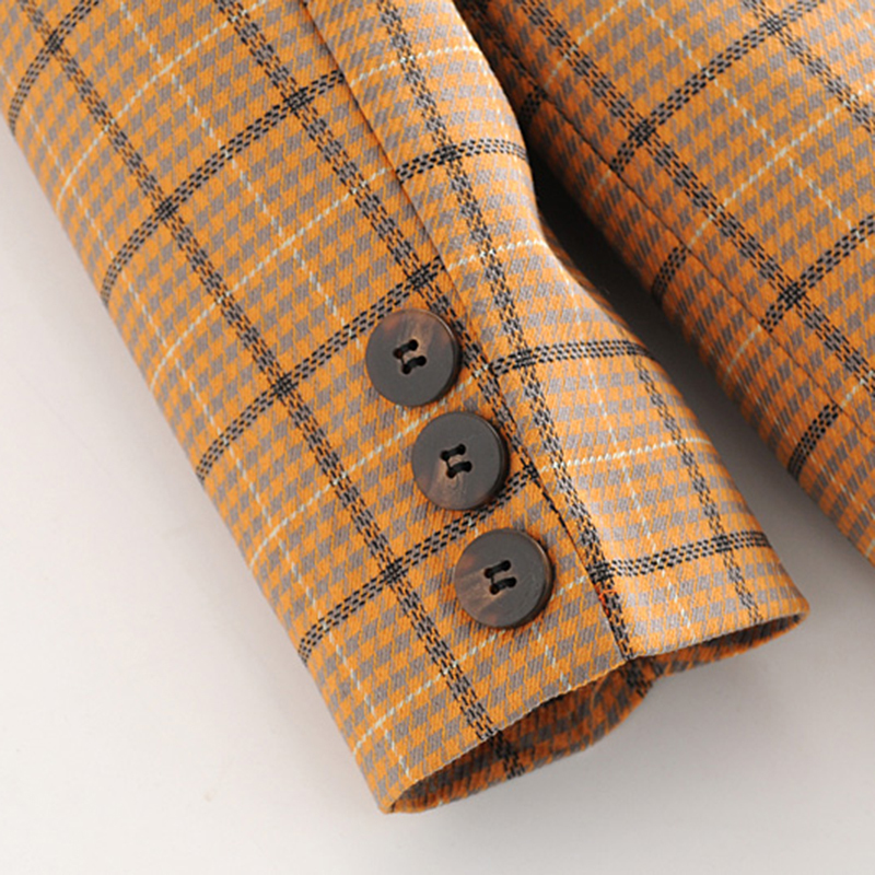 2019 Spring Fashion Women Casual Contrast Color Blazers Chic Patchwork Jackets Plaid Ladies Notched Collar Suits Coats Tops T200817