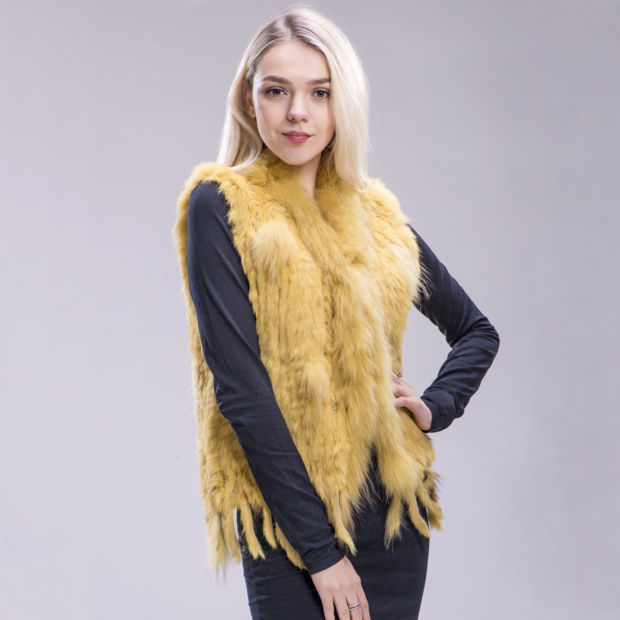 ZDFURS new colors Women Genuine real Rabbit Fur Vest coat tassels Raccoon Fur collar Waistcoat wholesale drop shipping T200319