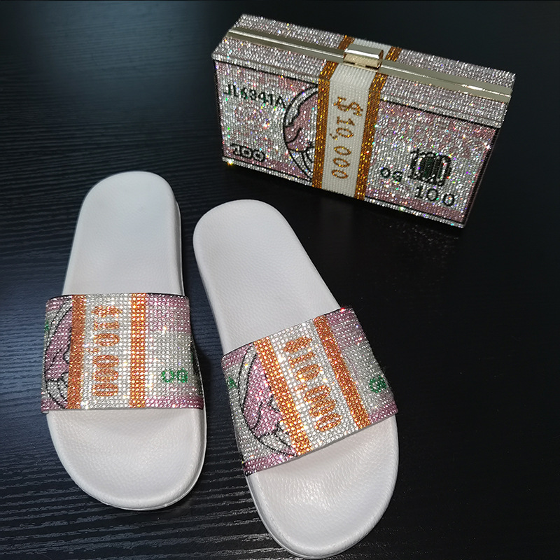 New Women Dollar Rhinestone Slippers and Bag Lady Non-Slip Slides Fashion Bling All-Match Sandals Soft Flat Flip Flops INS Hot, Pink
New Women Dollar Rhinestone Slippers and Bag Lady Non-Slip Slides Fashion Bling All-Match Sandals Soft Flat Flip Flops INS Hot, Pink