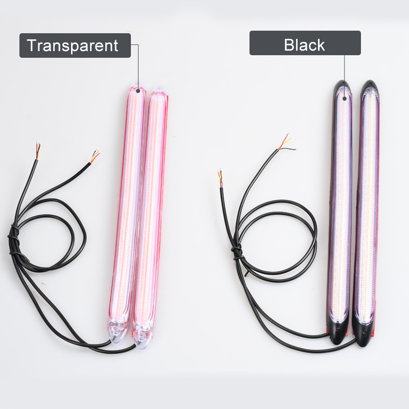 2pcs Car LED DRL Red Daytime Running Light Waterproof Flexible Strip Headlight Sequential Flow Turn Signal Yellow Lamp Universal