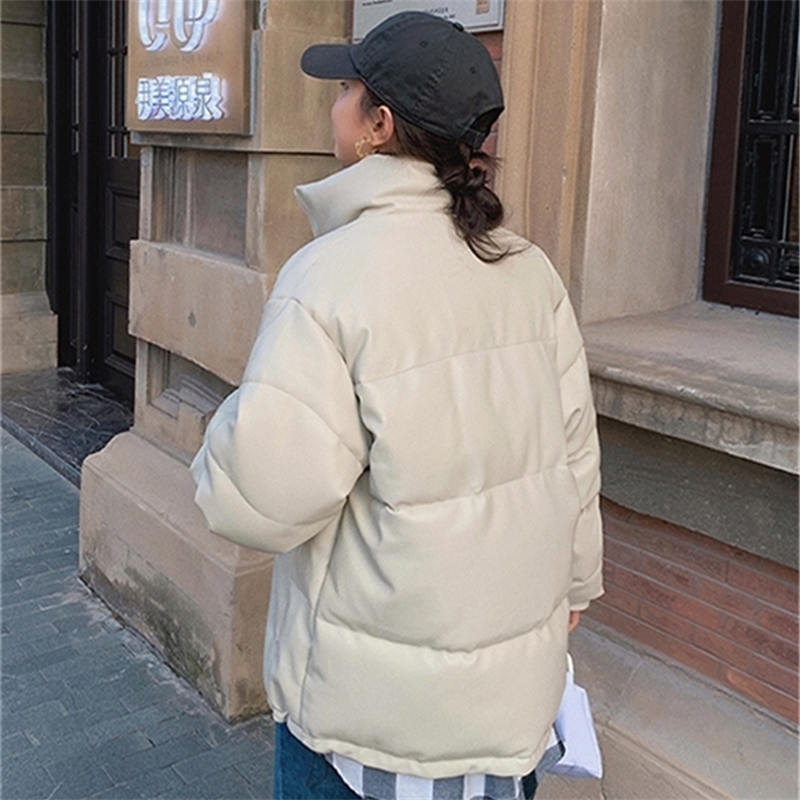 Colorfaith New Autumn Winter Women Jackets Quilted Puffer Parkas High-Quality Warm PU Leather Oversize Short Coat CO935 201110wtt