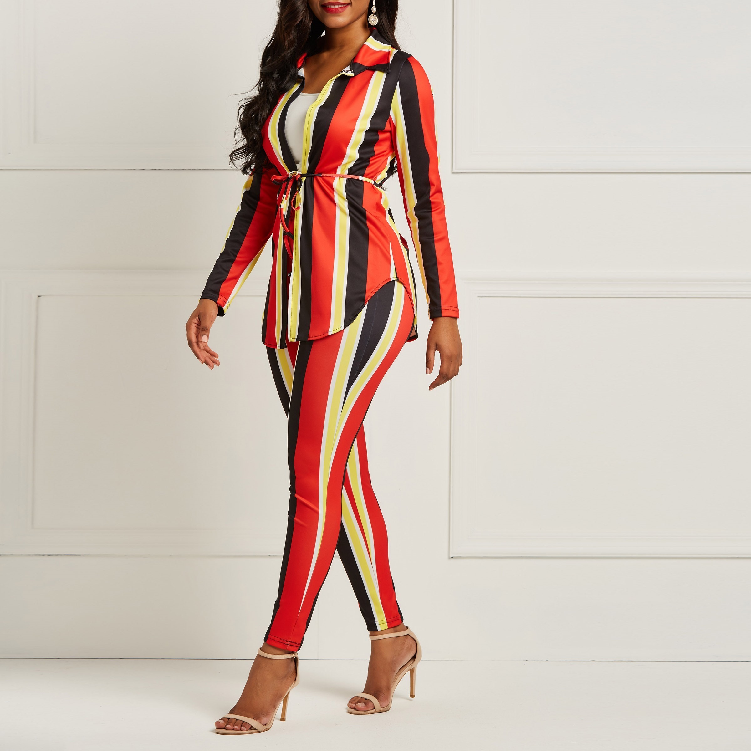 Clocolor Striped Pant Suit Set Women Two Piece Long Sleeve Shirt Top Pants Female Fashion Sexy Outfit Office Lady Work Wear Suit 201119