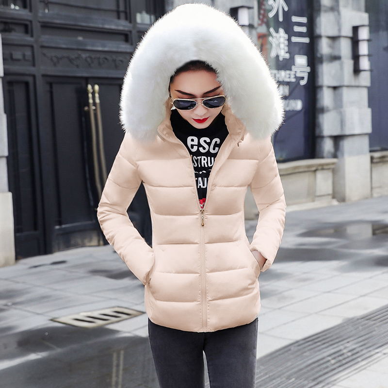 Big Fur New Winter Jacket Women Parkas Hooded Thick Down Cotton Padded Parka Female Jacket Short Coat Slim Warm Outwear 201026