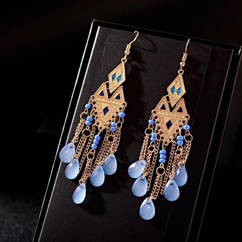 2020 Ethnic Gold Rhombus Blue Crystal Tassel Earrings For Women Bohemia Geometric Alloy Long Jhumka Dangling Earrings
2020 Ethnic Gold Rhombus Blue Crystal Tassel Earrings For Women Bohemia Geometric Alloy Long Jhumka Dangling Earrings