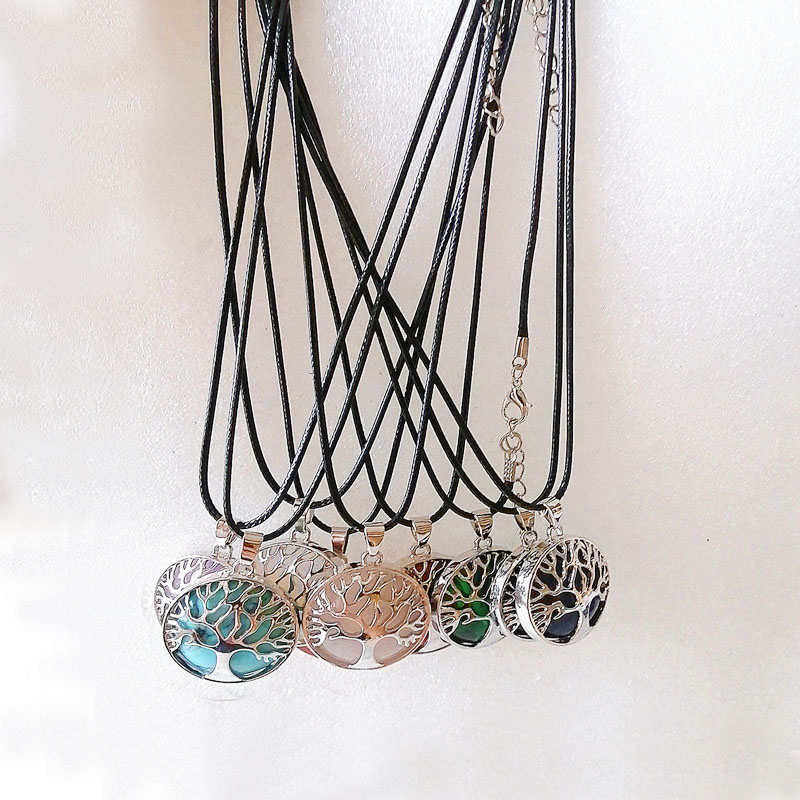 Natrual Stone Tree of Life Pendant Necklace Healing Amulet Chakra Healing Birthstone Necklaces for Women Nice Family Jewelry Gift