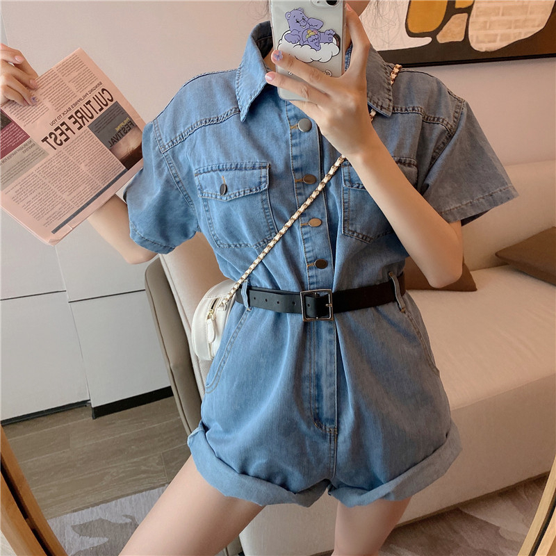 High Waist Jeans Jumpsuit Women Summer Fashion Short Sleeve Wide Leg Palysuit With Belt Female Straight Blue Black Overall T200704
High Waist Jeans Jumpsuit Women Summer Fashion Short Sleeve Wide Leg Palysuit With Belt Female Straight Blue Black Overall T200704