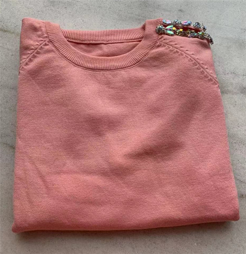 Women Sweater Pearl leaking shoulder Casual 2 Piece Sweat Suit Diamond Shoulder Knit Pants + Jumper Top Costume Clothing Set T200116