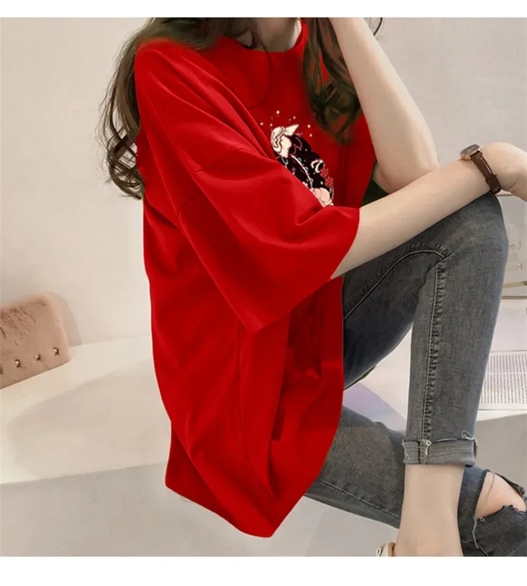 women fashion clothing new women's Top plus size Chinese printed round neck long sleeve T-shirt graphic t shirts 201029