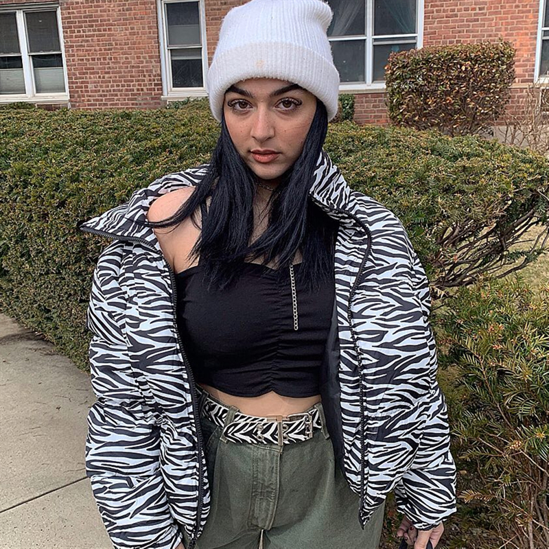 HEYounGIRL Zebra Animal Print Warm Ladies Winter Jackets Harajuku Casual Puffer Bubble Coat Long Sleeve Women Parka Streetwear Y201006