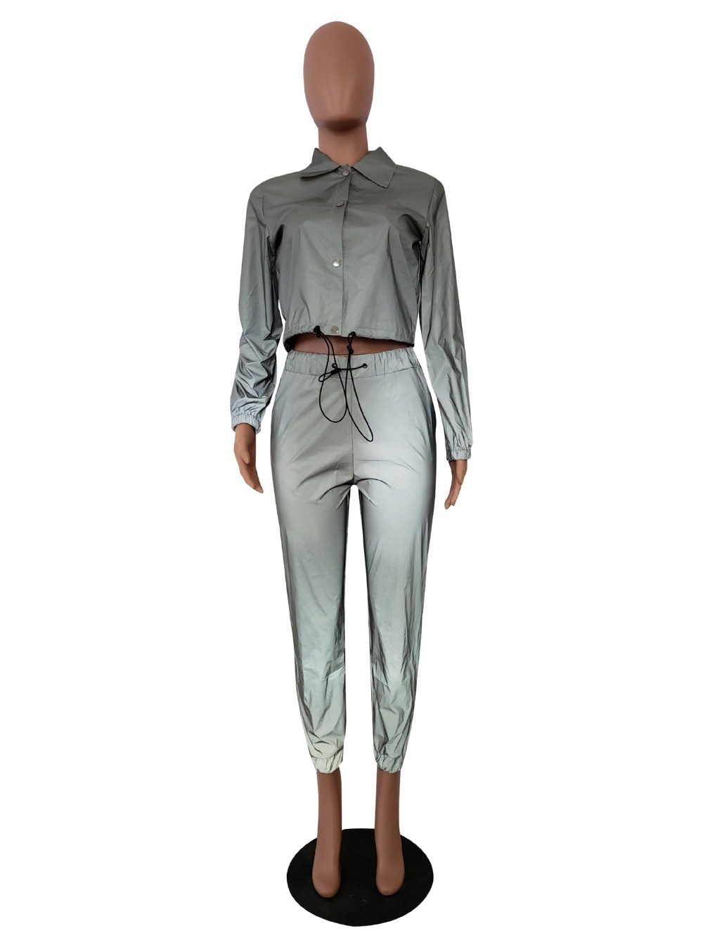 Women Reflective Two Piece Set Tracksuit Sexy Crop Top and Pants Sweat Suits Fluorescent Clothing 2 Piece Club Outfits Jogger T200116