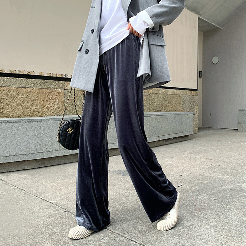 Casual Women Pants velvet pants Autumn Long straight wide soft leg Trousers Elastic waist high quality Female 201031