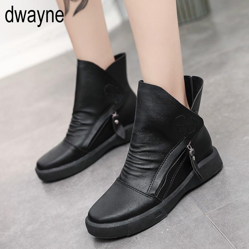 Fashion Women Ankle Boots Soft Flat Shoes Comfortable Women Boots Lace Up Zipper Classic Shoes ghn89, Black