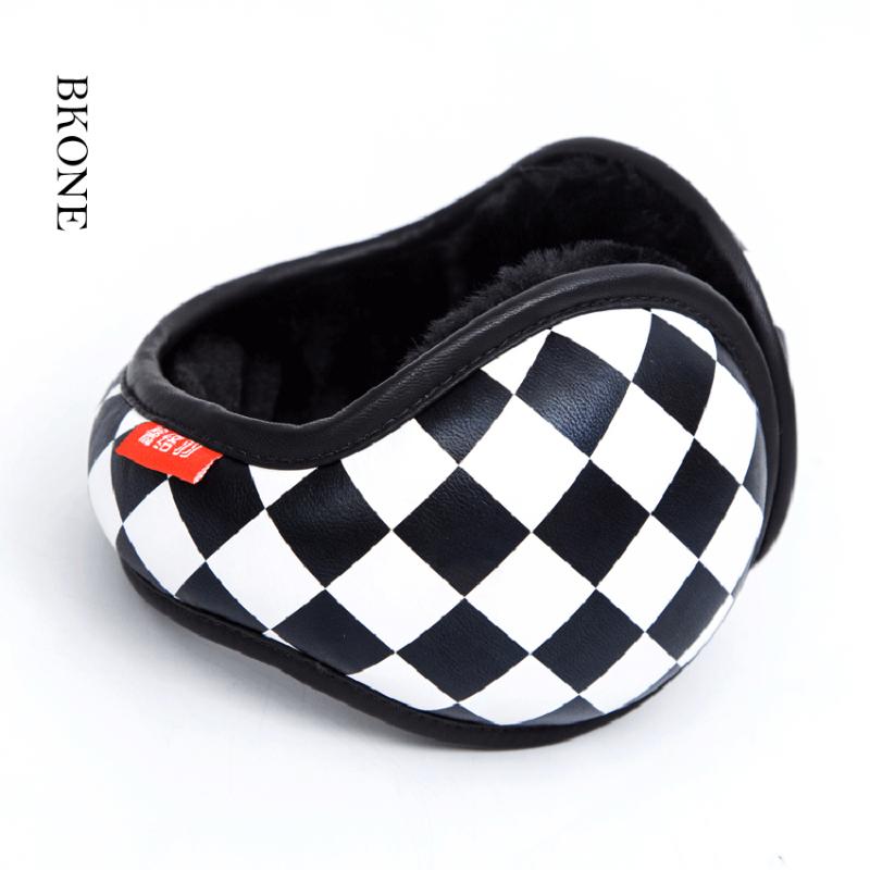 Ear Muffs Winter Earmuffs For Men Foldable Warmers British Style Plaid Plush Muff Adjustable PU Leather Earcap Back Wear Cover1