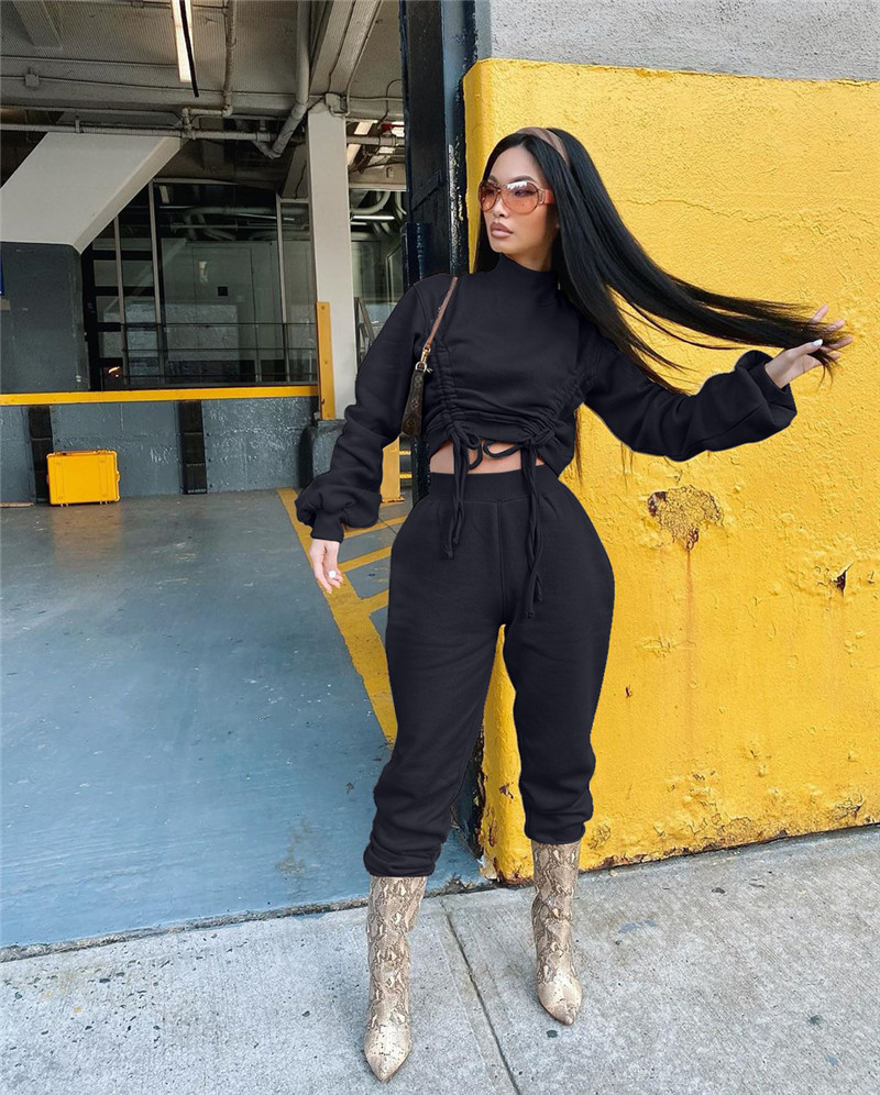 Plus size 3X 4X 5XL women bigger size two piece set fall winter black outfits long pullover hoodies+pants casual solid color tracksuits 4450