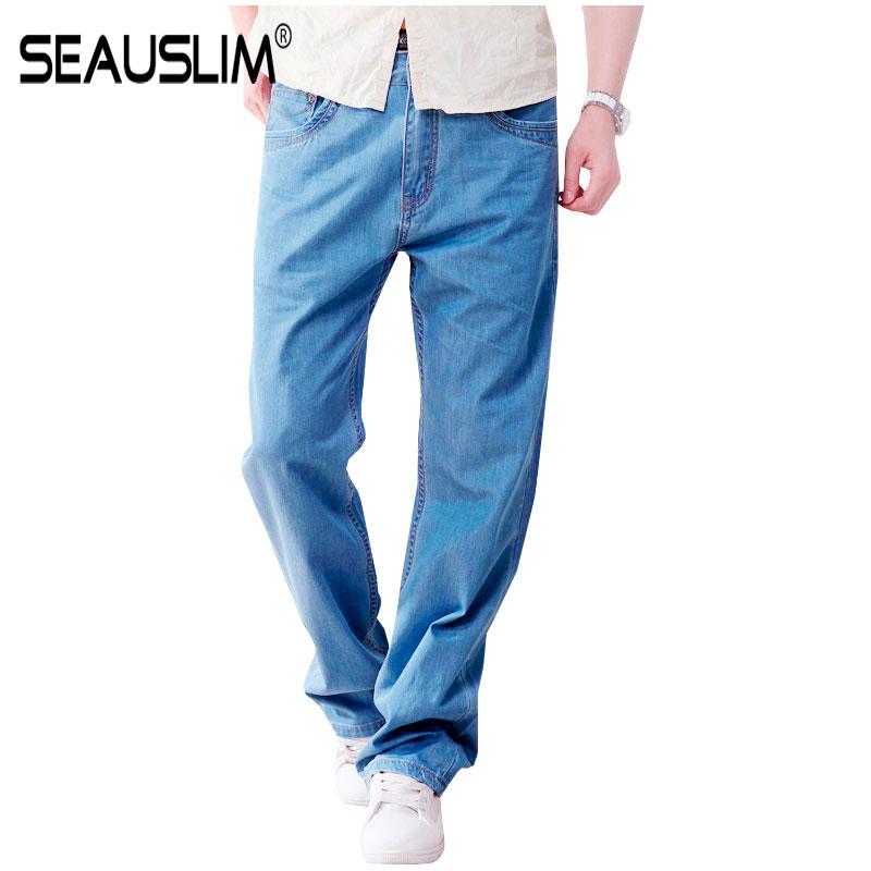 SEAUSLIM Black Baggy Jeans Men 2020 Fashion Men Straight Jean Pant Big Size 48 42 33 34 36 38 Casual Loose Style Jeans Q-GZZL-02
