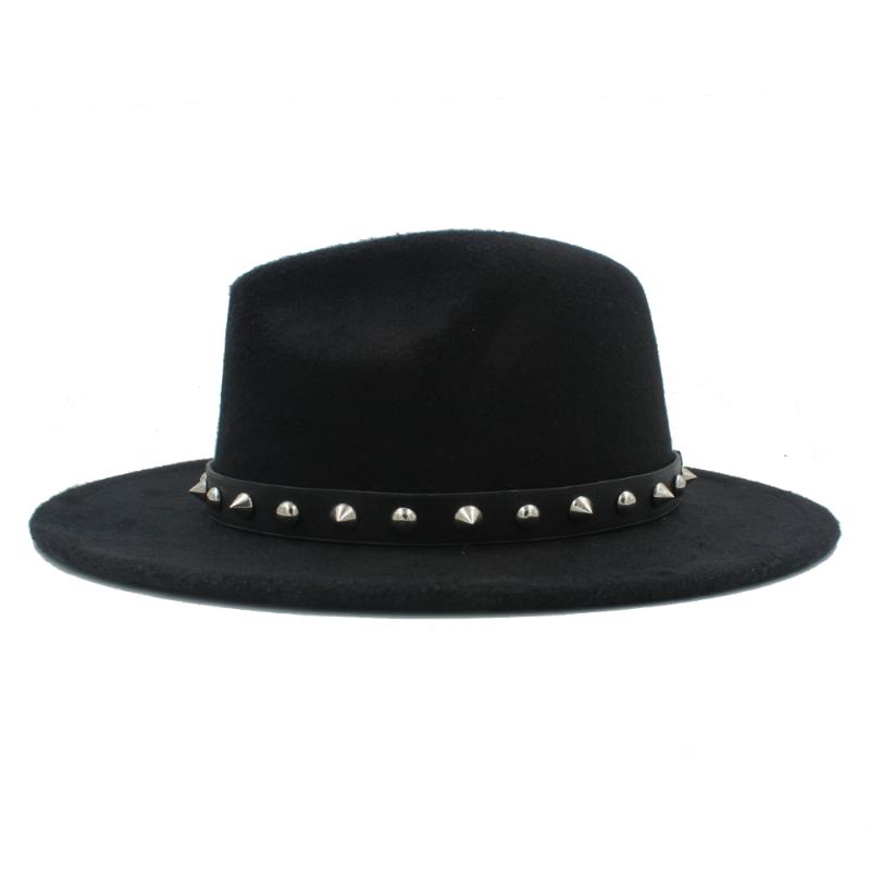 Retro Wool Women Men Outback Fedora Hat Winer Autumn Wide Brim Jazz Godfather Cap With Punk Rivet Ribbon Size 56-58CM S18, Black 
Retro Wool Women Men Outback Fedora Hat Winer Autumn Wide Brim Jazz Godfather Cap With Punk Rivet Ribbon Size 56-58CM S18, Black