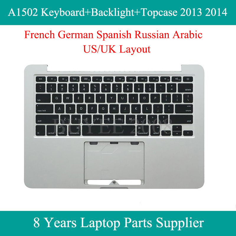 For Pro A1502 2013 2014 Topcase Keyboard Backlight Azerty French German Spanish Russian Arabic FR RU SP US UK Keyboard