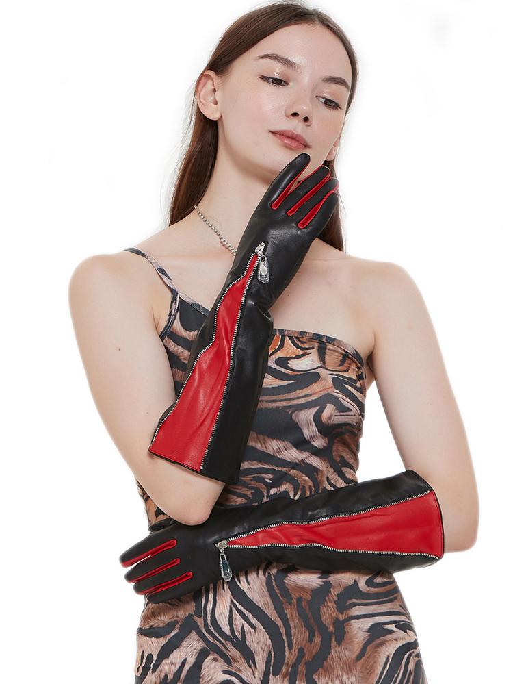 40cm(15.75") long black with red fingers invisible mid zipper real sheep leather gloves
40cm(15.75") long black with red fingers invisible mid zipper real sheep leather gloves